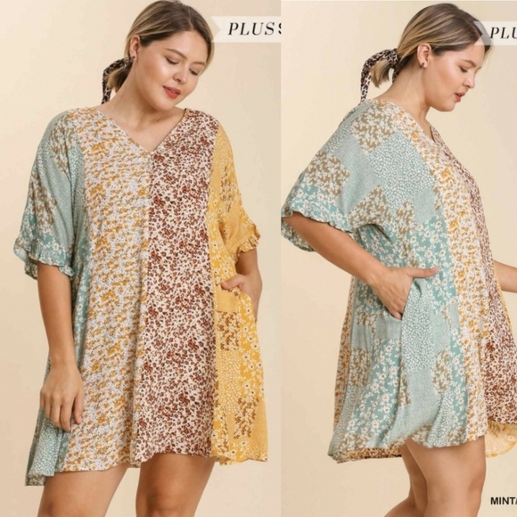 Umgee Dresses & Skirts - LAST ONE! NEW Umgee Plus Mixed Floral Print Ruffle Dress Pockets